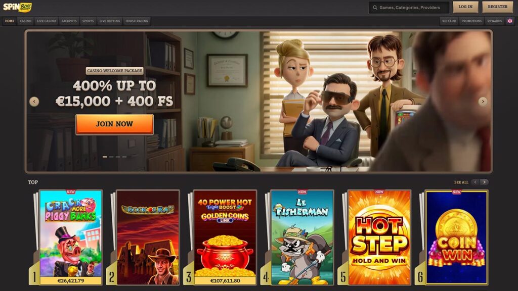 homepage van het belgische online casino van spinboss